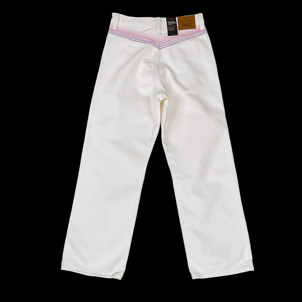 Levis Jeans Womens Size 28 Ivory Ribcage Straight Ankle Denim Embroidered NWT